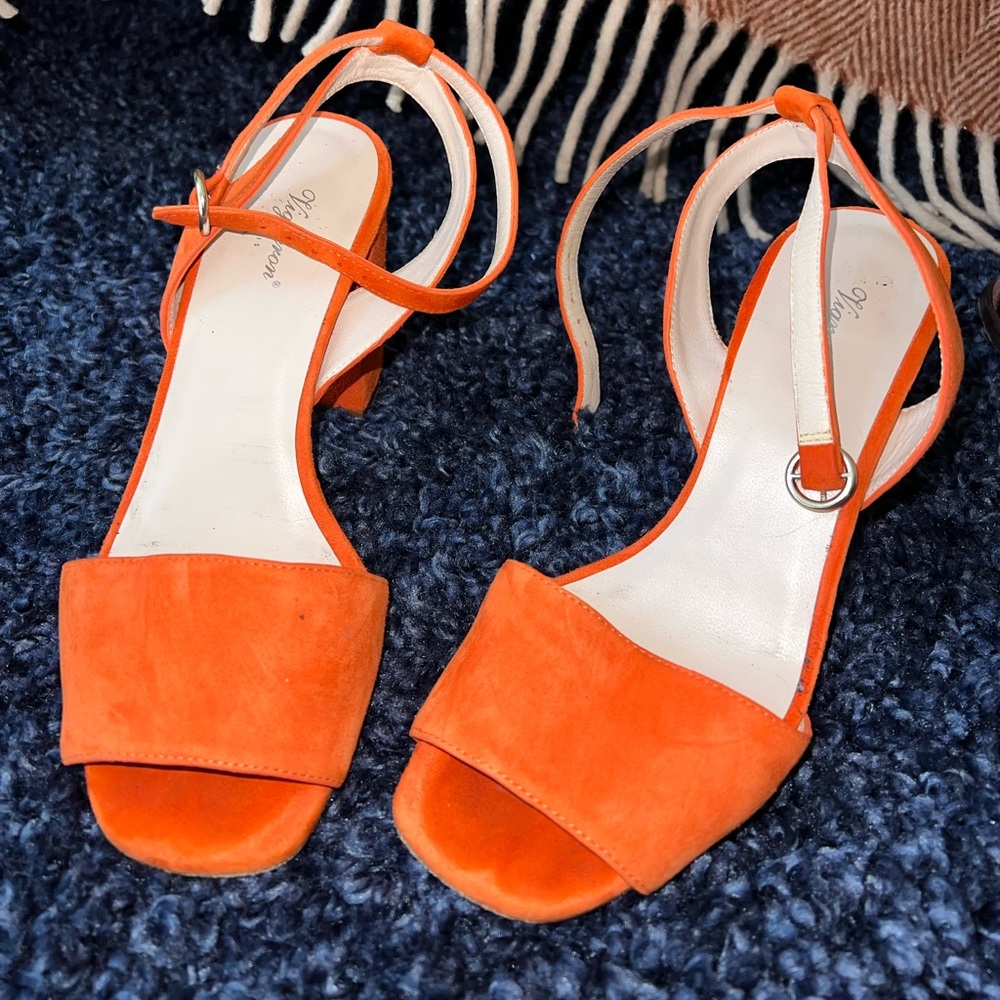Bright Orange Strappy Block Heel Sandals